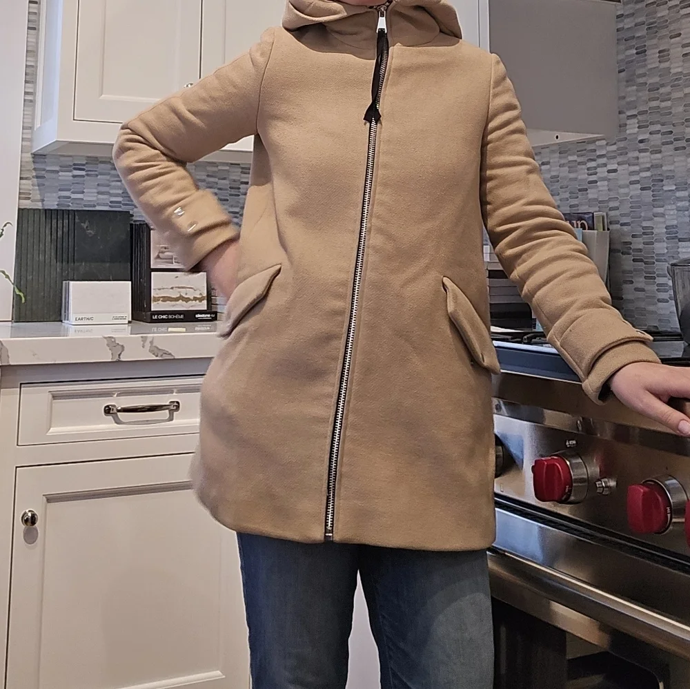Mango tan wool zip hooded coat - Picture 5 of 6